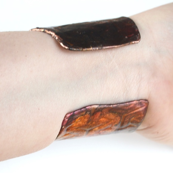 Abstract Colorful Psychedelic Copper Hippie Cuff Handmade Boho Statement - Picture 6 of 8
